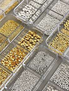 6-Grid Long Strip Box, Simple And Cute, Versatile Style, Gold And Silver Round Rivet Nail Decorations, Beauty Accessories, DIY Decorations, Square Nail Decorations, Pointed Long Nail Decorations, Summer Nail Decorations - Multicolor - View 2