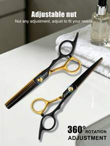 HIENA Professional Hair Cutting Scissors Set, Precise Trimming, Soft Thinning, Hairstyle Shaping And Contour Modification, Designed To Create Salon-Grade Experience, Suitable For Home Use And Professional Hairstylists - Black Gold - View 3