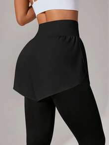 Women's High Elasticity Long Knit Fabric Leggings With Skirt Hem, Suitable For Daily Wear, Fashionable And Versatile - Black - View 5