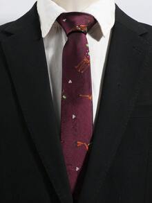 1件裝時尚休閒百搭男士鹿紋領帶，適合日常穿著、購物、派對、約會 - 酒紅色 - 查看 6