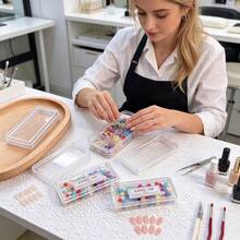 2/5pcs Transparent Rectangular Nail Art Rhinestone & Pearl Storage Box, Earring Necklace Jewelry Storage Box, Mini Nail Art Glitter Decoration Storage Box, Magic Powder Storage Jar - Multicolor - View 2