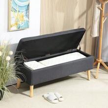 Upholstered Storage Bench, Linen-Look Bed Bench, Rubberwood, 110 X 39 X 45 Cm, Dark Grey - 深灰色 - 查看 7