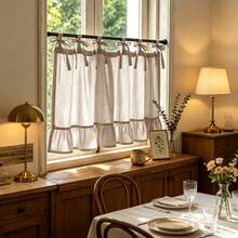 1PC New Beige Linen Gauze Designer Style Oven Curtain Window Valance Pull-Up Curtain Small Window Curtain Kitchen Multi-Purpose Translucent Decorative Curtain Rod Pocket Design Decorative Small Window Curtain Kitchen Coffee Curtain Fresh Style Finished Rod Pocket Small Window Curtain Short Curtain - Beige - View 5