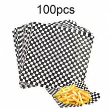 100pcs Checkerboard Pattern Food Greaseproof Paper, Waterproof & Oil-Resistant Non-Seeping, Suitable For Burgers, Fried Chicken And Other Food Wrapping, Home Kitchen, Street Vendor Commercial Use, Practical Baking Mat Supplies For Parties, Holidays And Outdoor Use - Multicolor - View 7