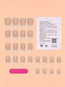 30 Peças Unhas Postiças Francesas Curtas em Formato de Amêndoa com Degradê Nude e Branco Leitoso para Uso Diário de Mulheres com 1 Lixa de Unha e 1 Cola de Gelatina - Multicolorido - Visão 3