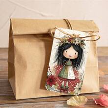 50 Peças Etiquetas de Presente de Papel Vintage de Natal com Desenhos de Desenho Animado e Corda de Cânhamo - Papai Noel, Boneco de Neve & Árvore de Natal, Etiquetas Penduráveis para Presentes, Sacolas de Presente & Lembrancinhas de Festa, Decoração Festiva de Presente - Multicolorido - Visão 5