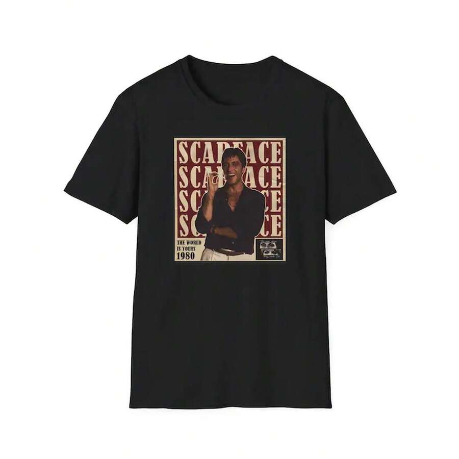 Camiseta con el póster de Tony Montana | Camiseta con póster de película, gráfico retro de los años 80 - Negro - Ver 1