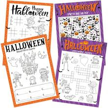 Halloween Party Games, Suitable For Adults, Families, Office Large Groups, Includes Word Drawing Game, Crossword Puzzle, Word Search, Tic-Tac-Toe, Spot The Difference, Picture Counting, Maze, With Answer Page - Two Styles, Double-sided Printing - View 1