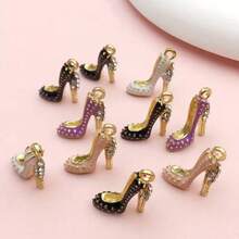 10pcs Enamel High Heel Shoe Pendant, Drip Oil Women's Shoe Charm, Necklace Keychain Jewelry Accessory, Bulk Wholesale - Multicolor - View 4