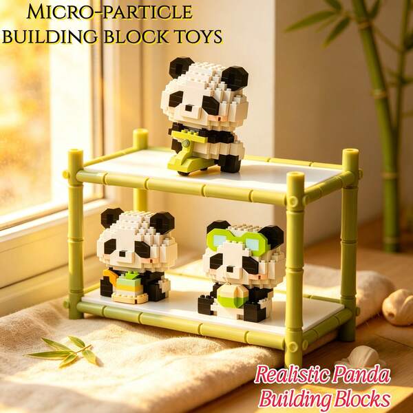 6pcs Cute Panda Micro Particle Building Blocks, Featuring Riding, Eating, Lying Down And Other Adorable Poses, Fun Assembly Educational Stress Relief, Develop Hands-On Ability, Enlighten Thinking, Inspire Creativity. Suitable For Parent-Child Interaction To Accompany Children's Growth, Enrich Daily Play Experience, Add Fun To Life. Healing Style Desktop Decor, Versatile Home Decor, Ideal For Daily Collection, Birthday And Holiday Gifts.
