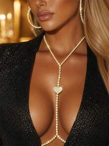Women's Classic Bra Chain, Rhinestone Body Jewelry, Sexy Party Accessory - Gold - View 1