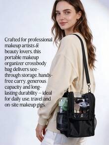 Adjustable Shoulder Strap Makeup Brush Storage Bag, Large Capacity, Professional Makeup Artist Use, Transparent Window, Dust-Proof, Travel Portable (Makeup Brushes Not Included) - Multicolor - View 4