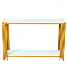 Modern Console Table With 2 Shelves, Hallway Table In White Marble Look, Slim Table For The Entryway, Decorative Table For Living Room, Hallway And Bedroom – H80/W123.5/D33.5 Cm - 金色 - 查看 12