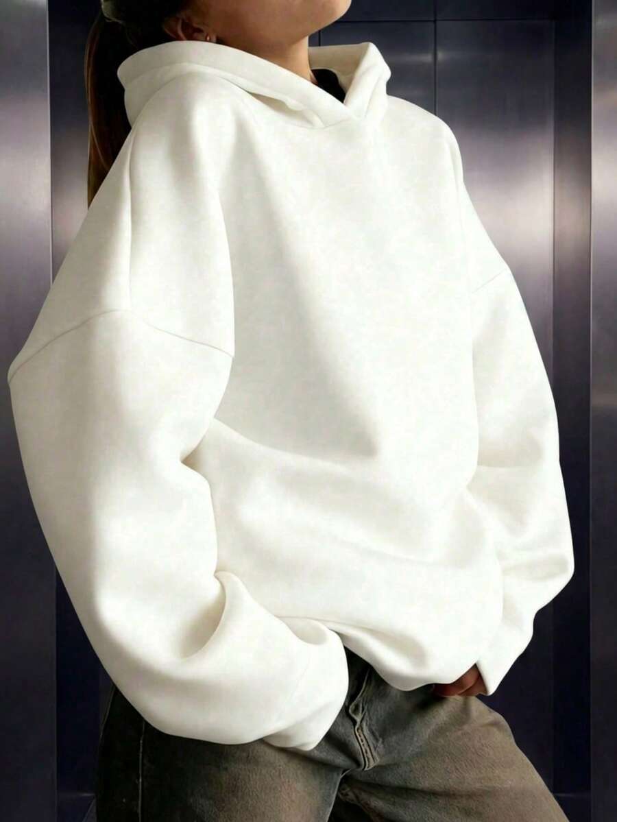 Minimalist Women's Comfortable Loose Long Solid Color Sweatshirt, Suitable For Autumn/Winter, Essential For Daily Wear