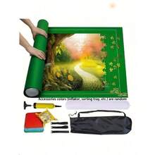 1 Set Rollable Felt Puzzle Storage Mat, Can Hold Up To 1500 Pieces, Size 46" X 26", Portable Puzzle Storage Pad With Air Tube And Drawstring Bag, Non-Slip Felt Puzzle Board, Suitable For Adults, Christmas/Halloween/Holiday Gift, Black & Green. (Accessories - Random Style/Color) (Handmade Measurement May Vary Slightly) - Multicolor - View 4
