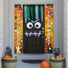 1對萬聖節快樂 Trick Or Treat 入口橫幅 節慶聚會裝飾 聚酯纖維材質 適用於居家入口 室內外皆可使用 - A - 查看 7