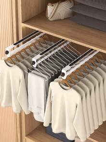 Pull-Out Sliding Rail Clothes Rack, Convenient And Fast, Multi-Functional Wardrobe Storage, Metal Clothes Rack, Heavy Duty Adjustable Clothes Rod, Space-Saving Hanging Rod, Suitable For Bedroom Wardrobe, Apartment, Dormitory. - White - View 8