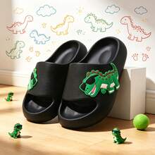 Fashion Glasses Tyrannosaurus Rex 3D Patch Kids Slippers, Personalized Hip-Hop Fun Style, Lightweight & Dirt-Resistant, Boys' Summer Vacation Home Slide Sandals - Black - View 2