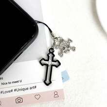 1pc Hollow Cross Skull Phone Charm, Niche Subculture Phone Chain, Small Gift For Meeting - Multicolor - View 9
