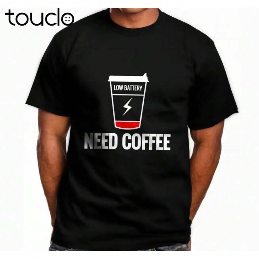 New Low Battery Need Coffee Men'S Black Fashion Summer New Brand Cotton T-Shirt Printing Cotton T-Shirts - Black - View 1