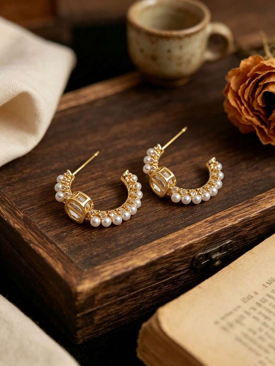 2 đôi bông tai ngọc trai cao cấp, thiết kế tối giản thanh lịch dành cho nữ. - Bông tai ngọc trai - Xem 1