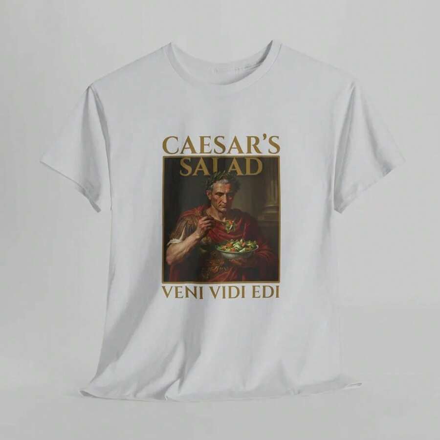 Giulio Cesare / T-Shirt "Caesar-Salat" / Lustiges T-Shirt für Köche und Restaurantpersonal / T-Shirt mit Memes über das Essen des Römischen Reiches / - Weiss - Übersicht 1