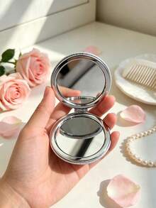 Lancôme Shiny Sequin Round Compact Mirror LANCOME-GIFT-25 Rhinestone Trim Double-Sided Folding Makeup Mirror Portable Handheld Touch-Up Mirror Women's Gift LANCOME-GIFT-25 - Silver - View 7