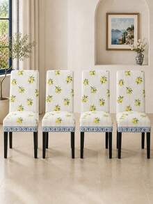 1/2/4/6Pcs Lemon Striped Elastic Dining Chair Cover, Suitable For Home Kitchen Furniture Spandex Cover, Fashionable Home Decoration Living Room Essential Item, Very Suitable For Indoor And Outdoor Use, Thanksgiving Autumn Home Decoration - C - View 13