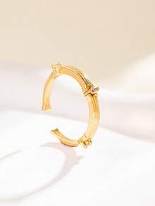 1pc Quiet Luxury Copper Gold Color Adjustable Ring, Simple CZ Accent Open Band Ring For Women, Elegant Daily Jewelry Accessory - Multicolor - View 1