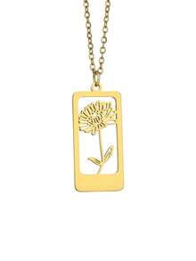 suteyi Exquisite Customized Name & Birth Flower Necklace, Personalized Engraved Hollow Floral Rectangular Pendant (18K Gold Plated), Suitable For Birthday, Valentine's Day Or Christmas Customized Commemorative Jewelry Gift - Gold - View 16