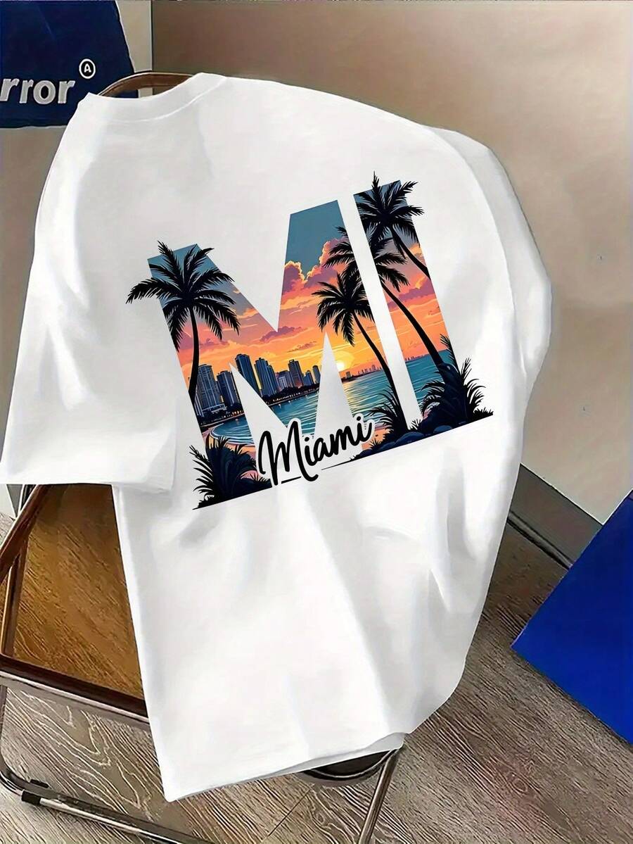 Christmas Men's Fashion Graphic T-Shirt Beach Sunset Creative Letter Print - Summer Comfort, Regular Fit Hot Item