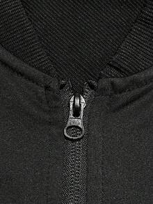 Men Solid Full Zip Bomber Jacket & Drawstring Joggers 2 Pieces Tracksuit Casual Sports Sweat Set - Black - View 8