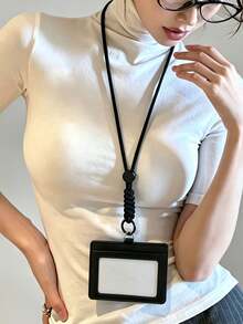 1pc Black PU Dual Slot Student Card Holder, New Semester School Commute Special, Comes With Adjustable Woven Lanyard, Can Store Student ID, Meal Card, Work Badge, Transit Pass, Community Access IC Card, Driver's License, Bank Card - View 6