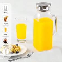 1件 2L/68oz 方形玻璃水壺，附蓋與手把，硼矽酸鹽玻璃飲料分配器，適用冰箱、冰茶與咖啡，耐熱適用冷熱飲品與牛奶 - 彩色 - 查看 8