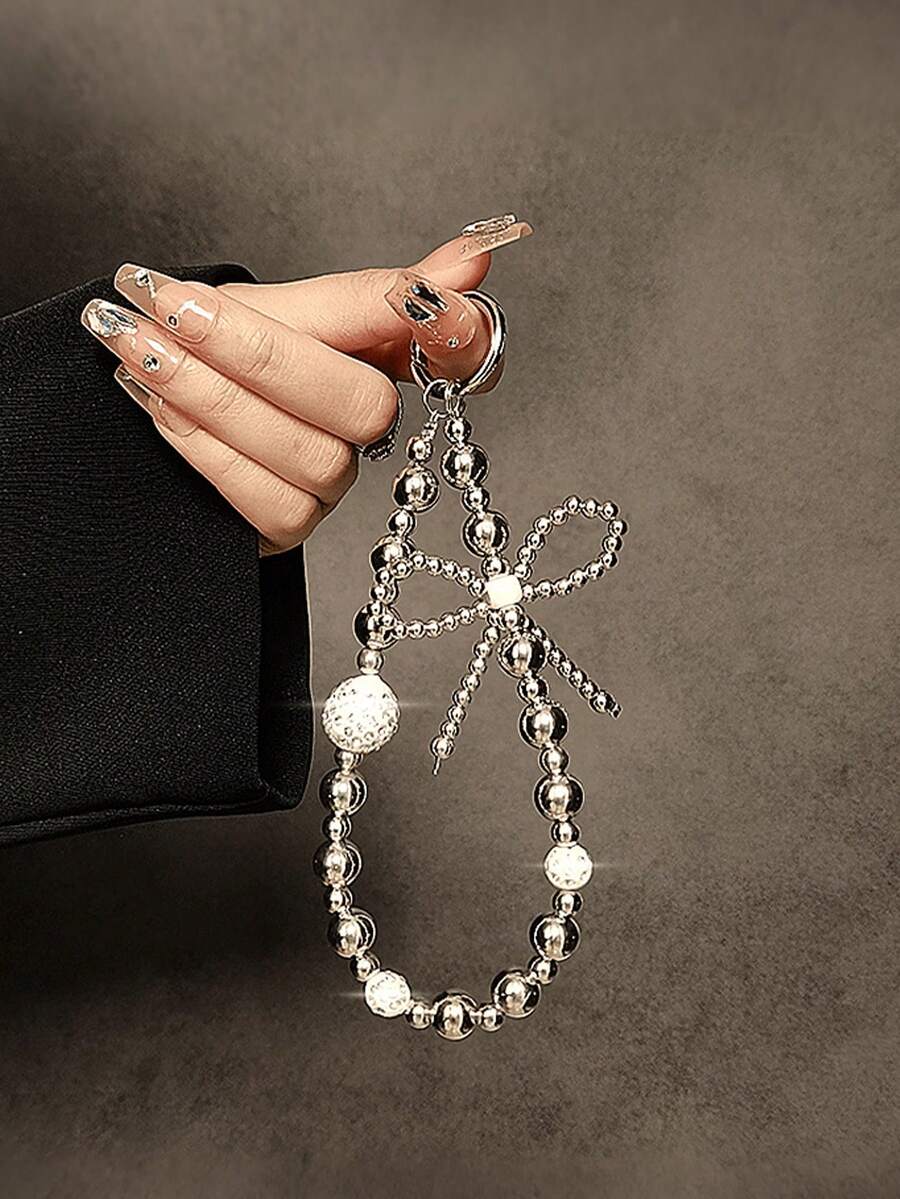 Luxury Korean Style Rhinestone Phone Lanyard (With Transparent Clip), Bowknot Anti-Loss Design, Fashion Phone Case Accessory, Suitable For Women's Bags And Keychains - Multicolor - View 1