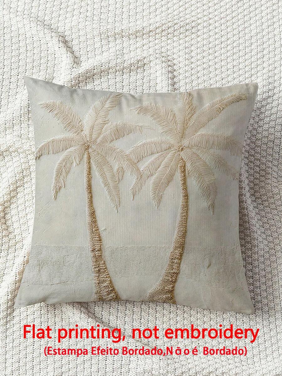 1件熱帶棕櫚樹印花裝飾枕套(2D印花圖案,非刺繡),現代白色配金色飾邊,適用於客廳、臥室、露台裝飾,棕櫚樹主題裝飾,臥室點綴,現代風格,紋理布料,學校寢具,透氣聚酯纖維布料,拉鍊封口,可機洗,45x45 cm - 米色 - 查看 1