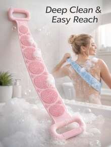 1pc Silicone Back Exfoliating Brush With Handle, Suitable For Bathroom, Durable Material, Practical Design, Halloween, Skin-Friendly Soft And Comfortable, Shower Accessory, Bathroom Supplies, Beauty Tool, Body Care, Cleaning - View 1