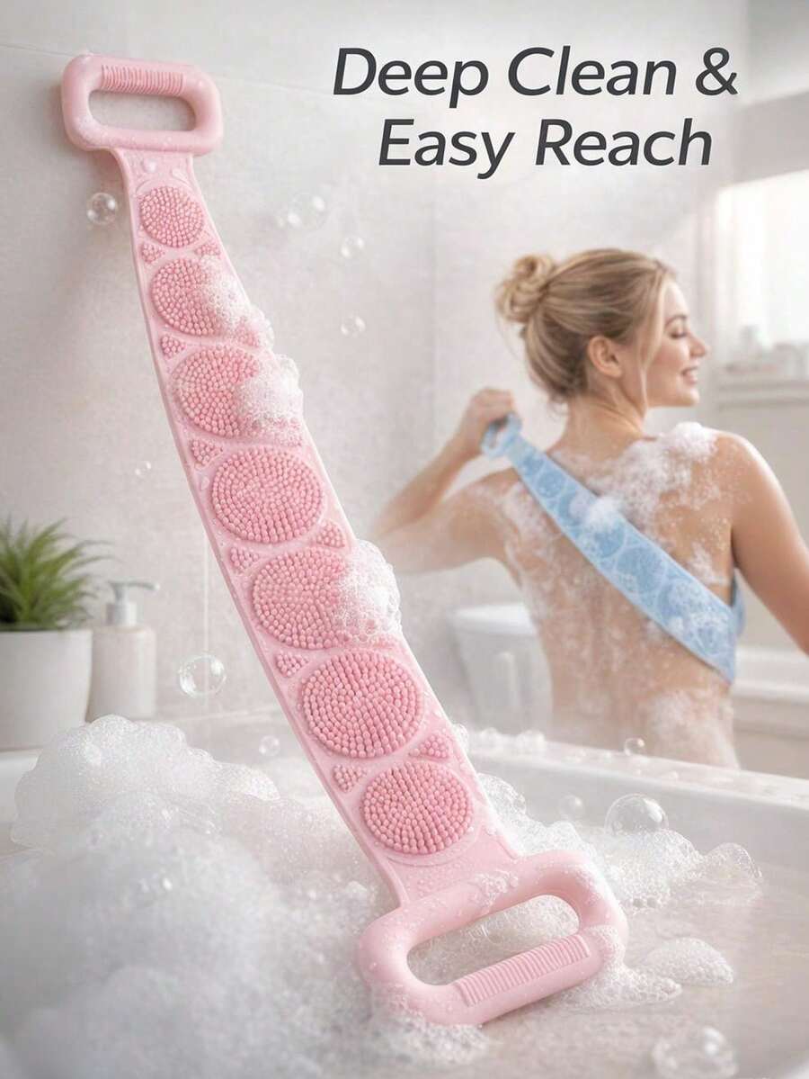 1pc Silicone Back Exfoliating Brush With Handle, Suitable For Bathroom, Durable Material, Practical Design, Halloween, Skin-Friendly Soft And Comfortable, Shower Accessory, Bathroom Supplies, Beauty Tool, Body Care, Cleaning - View 1