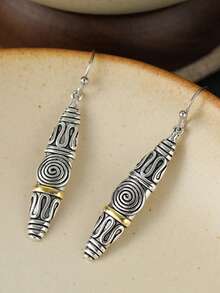 Gmzalx Minimalist Geometric Pattern Long Dangle Earrings, Spiral Cone Pendant Earrings, Daily Outfit Accessory And Birthday Gift - Two-color - View 7