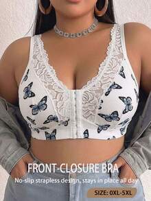 Sexy Lace Patchwork Plus Size Women's Bra, Wireless Casual Comfortable Back Design Thin Sports - White - View 1
