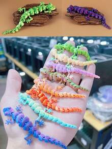 Random Color 6/12/24pcs Flexible Joint Mini 3D Printed Gecko Desktop Decoration, Colorful Animal Model, Random Gradient Small Gecko, Suitable For Collection, Party Decor, Party Favors, Valentine's Day Gift - Multicolor - View 8