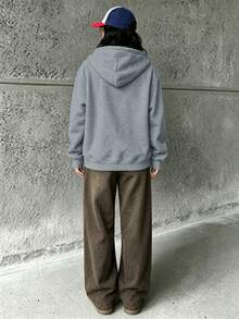 Women's Thermal Lined Thick Lamb Wool Hooded Sweatshirt Jacket, Warm Zipper Sweatshirt Top For Autumn/Winter - Grey - View 4