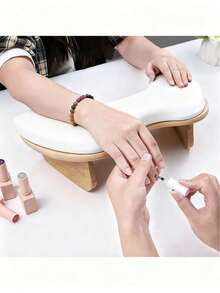 Butterfly Slanted Nail Art Hand Pillow, Dual Hand PU Nail Art Table Armrest, Comfortable Nail Art Table Support (White) - White - View 2