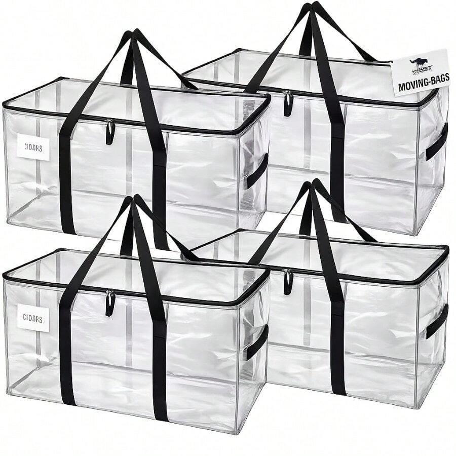 1Pc [Lidded Storage Bins] Heavy Duty Extra Large Moving Bag, 50 Lbs Capacity Tote Bag, Durable Waterproof Puncture-Resistant Winter Clothes Storage Bag, Suitable For Moving, Strong Handles, Zipper,Bedroom Room Decor,Back To School - View 1