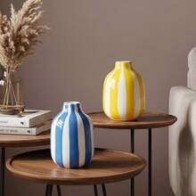 1pc 3.6 Inch Mini Striped Ceramic Vase, Vibrant Colors, Suitable For Office Desk, Window Sill, Living Room And Entryway Table, Home Decor Ornament, Perfect Gift - Multicolor - View 11