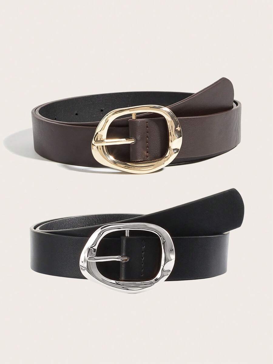 2pcs Women's Asymmetric Geometric Buckle Minimalist Belts, Fashionable For Commute And Vacation, Matches Dresses And Pants, Suitable For Dates, Parties, Daily Wear - Multicolor - View 1