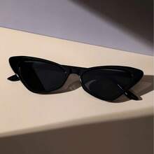1 pieza Gafas de moda con forma de ojo de gato negro brillante para mujer, marco triangular estrecho vintage, adecuadas para playa de verano, vacaciones, viajes, salidas, uso casual diario - Multicolor - Ver 4