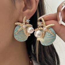 Set de 3 piezas: collar y pendientes de estrella de mar y concha coloridos de alta gama para mujer, perfecto para uso diario, fiestas y vacaciones, regalo de vacaciones - vistoso - Ver 4
