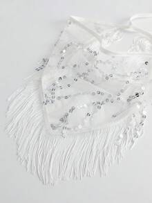 1pc Original Floral Pattern Women's Embroidered Rolled Edge Headwrap With Sequin Decor, Suitable For Daily And Vacation Use - White - View 3