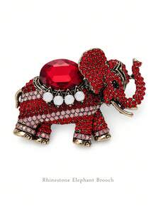 1 pieza Broche de elefante vintage de aleación con strass para mujer, accesorio de broche creativo de estilo exótico, regalo perfecto - Multicolor - Ver 11